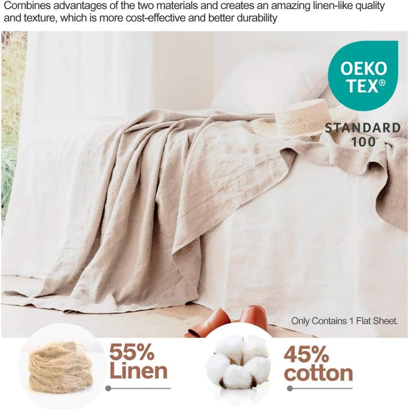 BISELINA Linen Sheet French Flax Flat Sheet Only 55% Euro Flax 45% Cotton Basic Style Solid Color Soft Breathable Farmhouse Top Sheet 1-Piece (King, Linen) - Image 2